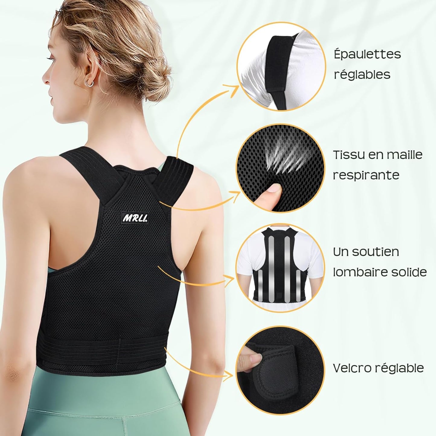 MRLI Posture Correcteur Dos Femme Homme: Ceinture Dorsale Maintien Du Dos Droit - Redresse Dos Soutien Lombaire Confortable Respirant Et Réglable (L)
